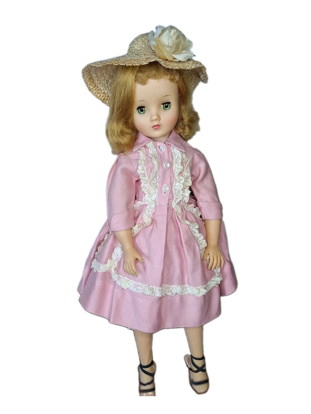 Vintage Madame Alexander Elise Doll 16" Original Pink Dress Straw Hat Complete